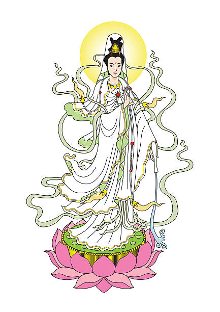 The Goddess of Mercy The Goddess of Mercy on white background kannon bosatsu stock illustrations