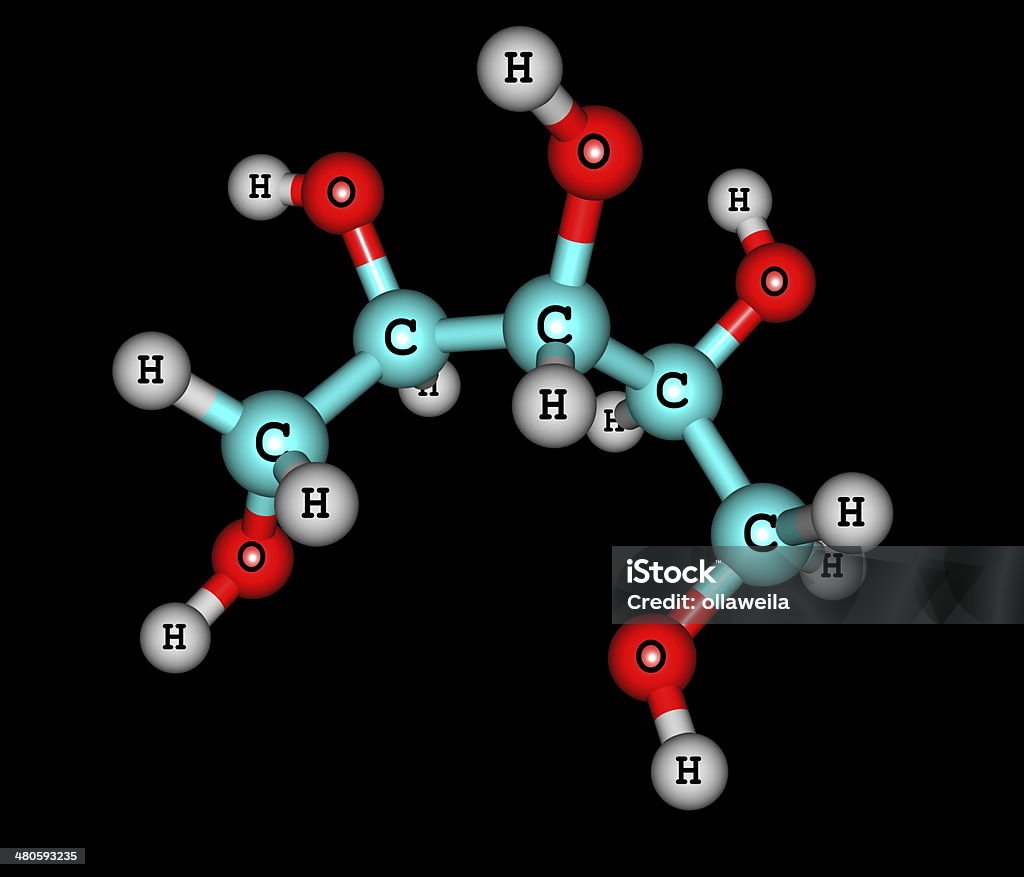 Xylitol molecular structure on black background Xylitol is an artificial sweetener. Xylitol is naturally found in low concentrations in the fibers of many fruits and vegetables, and can be extracted from various berries, oats, and mushrooms Xylitol Stock Photo