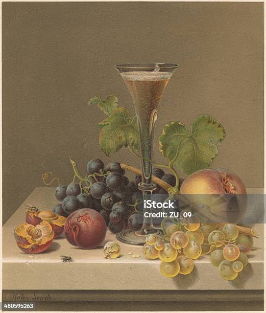 Still Life By Helen R Searle Lithograph Published 1871 Stock Illustration - Download Image Now