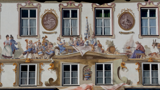 House painted with the typical Luftmalerei in Oberammergau in the Bavarian Alps, Bavaria.