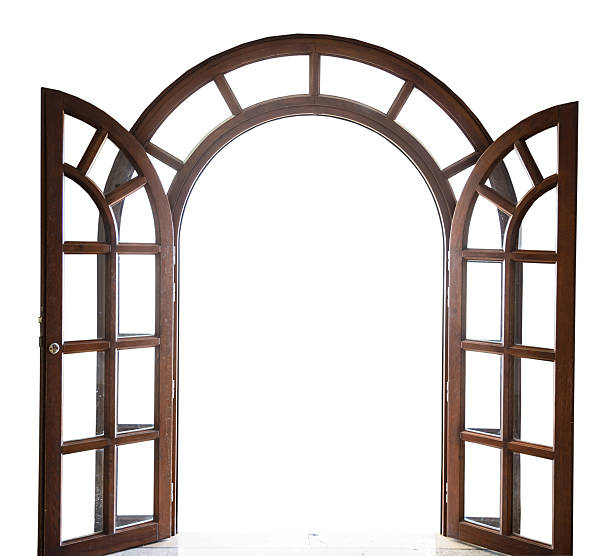 istock open arched wooden door on a white background 480598145