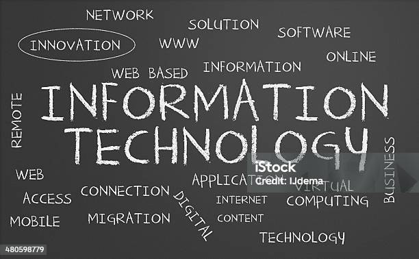 Information Technology Word Cloud Stock Photo - Download Image Now - Binary Code, Chalk - Art Equipment, Black Color