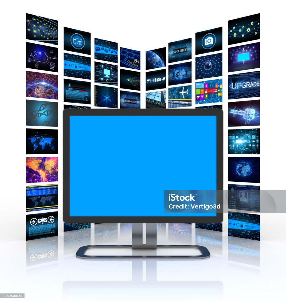 Media concept Digital Media concept TV with blue screens on white  Internet Stock Photo