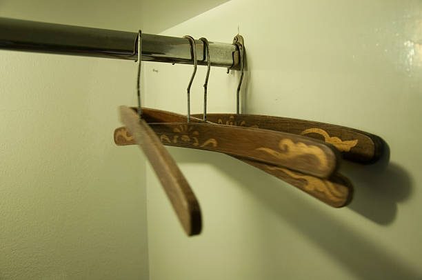 istock Wood Coat Hanger At A Wardrobe 480600294