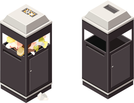 A vector illustration of Isometric bins for garbage and trash collection.