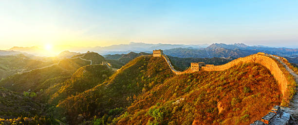 istock Panoramic of The great wall in the sunset 480607216