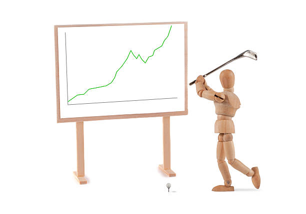 istock Wooden Mannequin and business graph enjoys golf 480607363