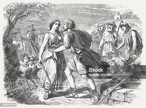 Jacob Meets Rachel At The Well Published 1877 Stock Illustration - Download Image Now