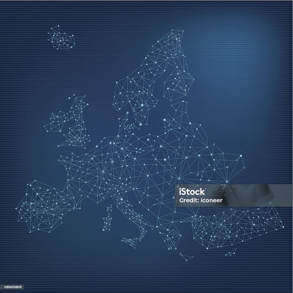 Europa-Netzwerk-Karte dunkel - Lizenzfrei Blau Vektorgrafik