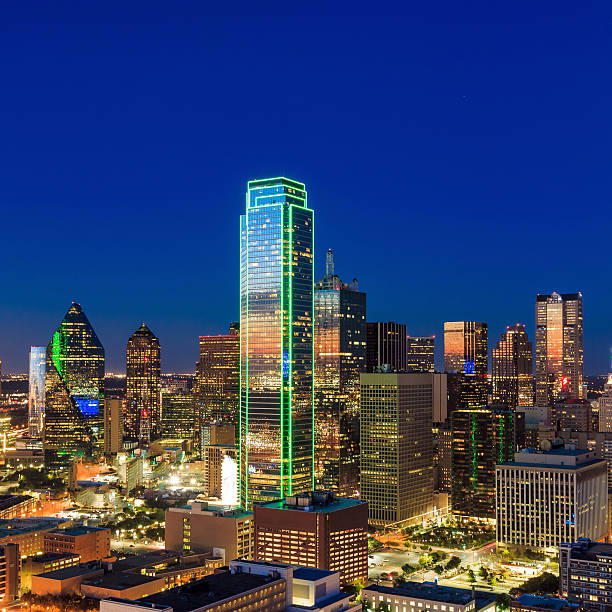 istock Dallas, Texas cityscape with blue sky at sunset 480610892
