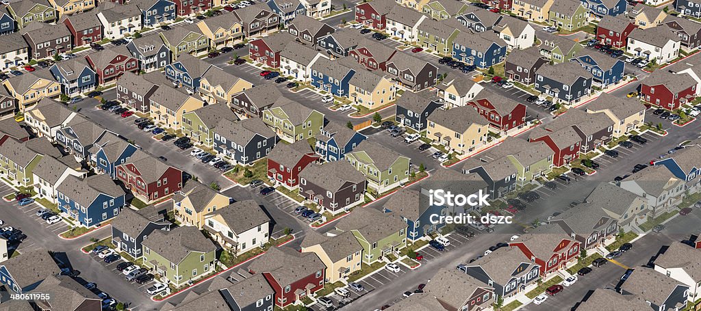 Neue Wohnung suburban Entwicklung San Marcos, Texas, USA – Luftansicht - Lizenzfrei In einer Reihe Stock-Foto