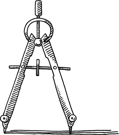 Hand-drawn vector drawing of an Architect's Compass. Black-and-White sketch on a transparent background (.eps-file). Included files are EPS (v10) and Hi-Res JPG.