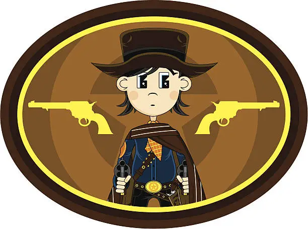 Vector illustration of Cute Cowboy with Pistols