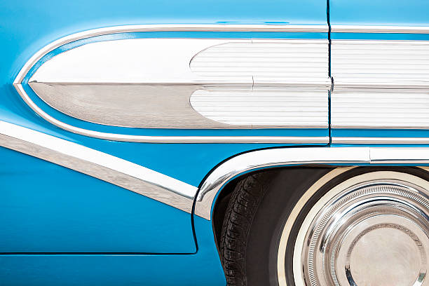 vintage americano auto vista laterale con dettagli - vehicle door vintage car collectors car sedan foto e immagini stock