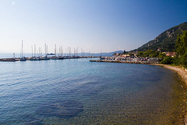 Sunset over Corfu island stock photo