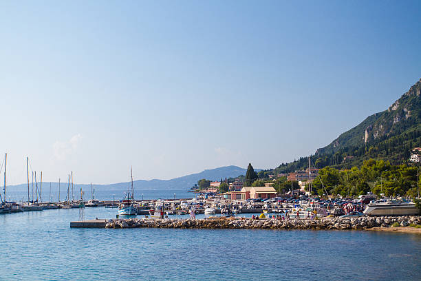 Sunset over Corfu island stock photo