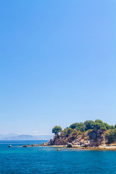 Sunset over Corfu island stock photo