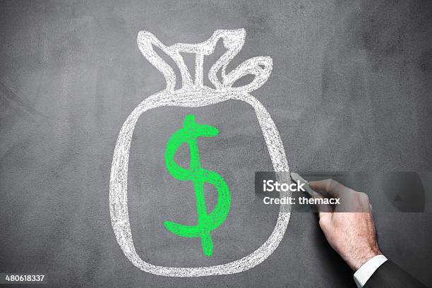 Moneybag On Chalkboard Stock Photo - Download Image Now - Abundance, Adult, Business