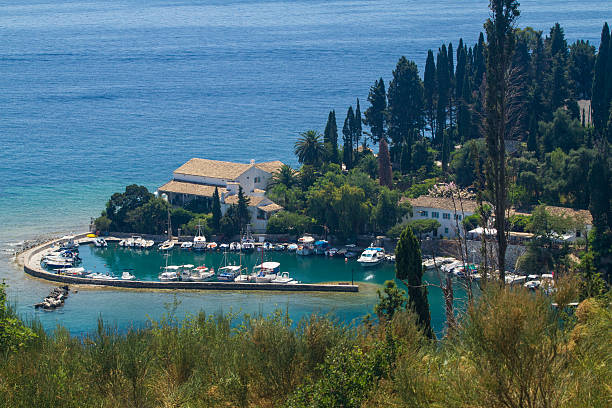 Sunset over Corfu island stock photo