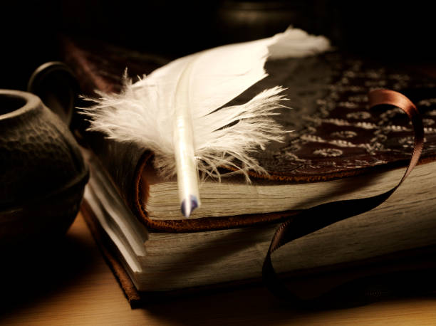 istock Feather Quill Pen on a leather Book Cover 480619973