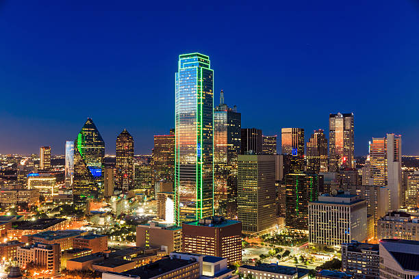istock Dallas, Texas cityscape with blue sky at sunset 480620498