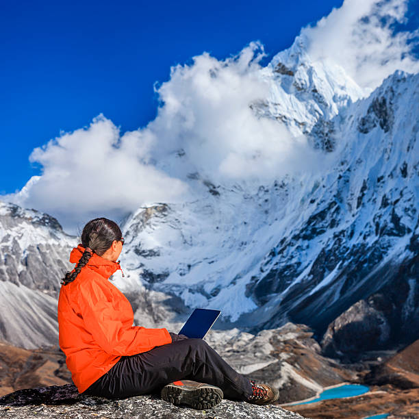 istock Woman is using laptop in Mount Everest National Park, Nepal 480623187