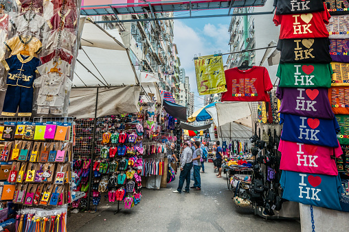 Kowloon, Hong Kong, China- June 9, 2014: people shopping at ladies market Mong Kok