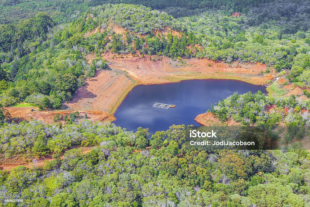 Pesce pond circondato da terra rossa a Kauai - Foto stock royalty-free di Acqua