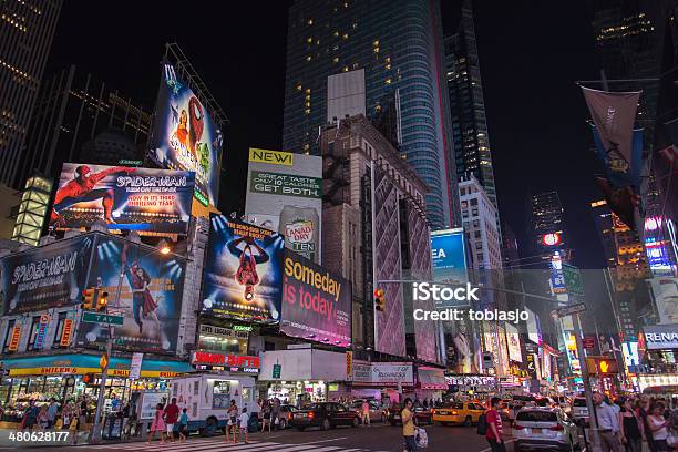 Times Square Manhattan At Night Stock Photo - Download Image Now - Activity, Advertisement, Avenue