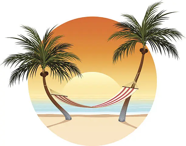 Vector illustration of Sunset and Palm Tree Hammock