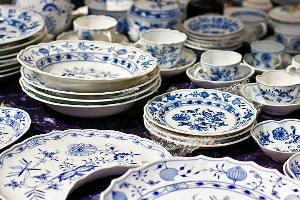 Some plates and pottery in a flea market, Berlin