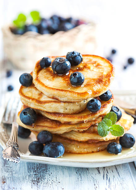 istock Stack of pancakes with fresh blueberry and honey 480632654