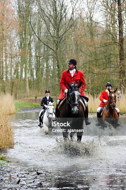 Hunters Riding Their Horses Through A Swamp Stock Photo - Download Image Now - Adult, Agricultural Field, Animal