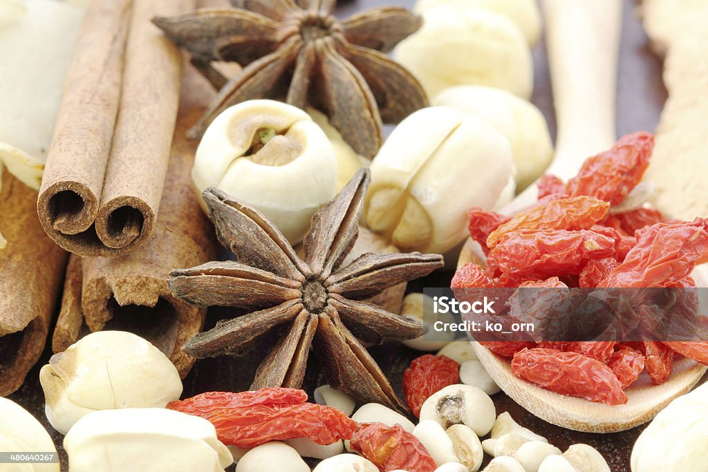 Many kind of Chinese herbal Many kind of Chinese herbal on wood background Asia Stock Photo