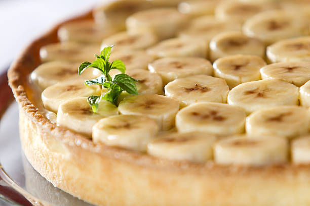 Fresh banana and french cream pie stock photo