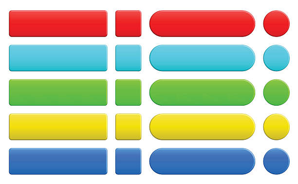 set of blank colorful internet buttons Set of colored web buttons. Rectangle, rounded, square, circle. push button stock illustrations