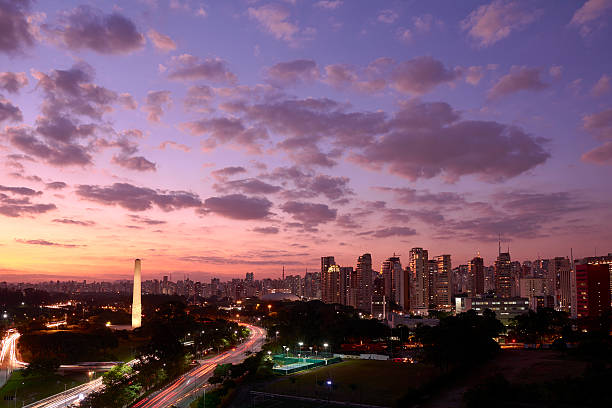 Sao Paulo city at nightfall, Brazil. Ibirapuera Park