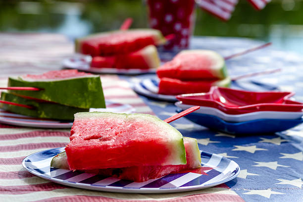 istock Watermelon on a stick at picnic 480646758