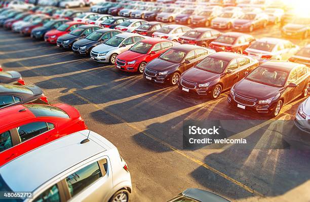 Dealer New Cars Stock Stock Photo - Download Image Now - Car, Car Dealership, Parking Lot