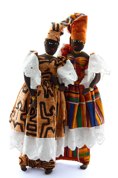 two african dolls wearing boubou - boubou stockfoto's en -beelden