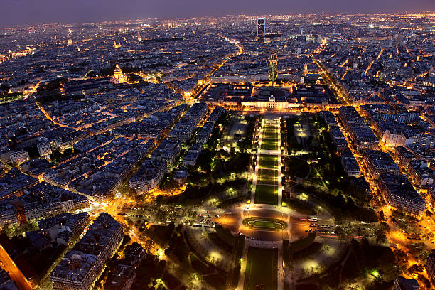 80+ Paris Aerial At Night With Les Invalides France Stock Photos