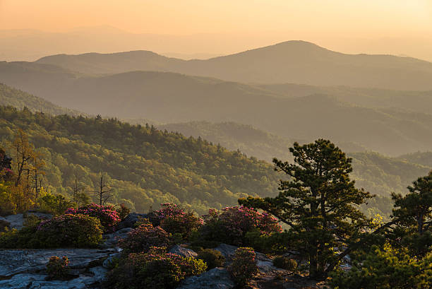 Linville Gorge Sunrise From The Chimneys stock photo