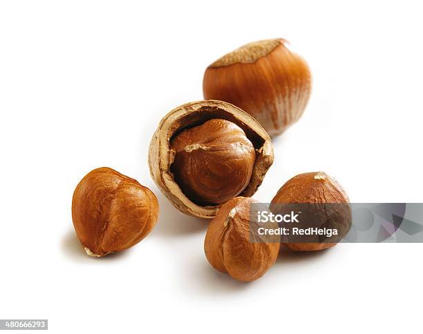 Hazelnuts Cracked Stock Photo - Download Image Now - Hazelnut, White Background, Brown