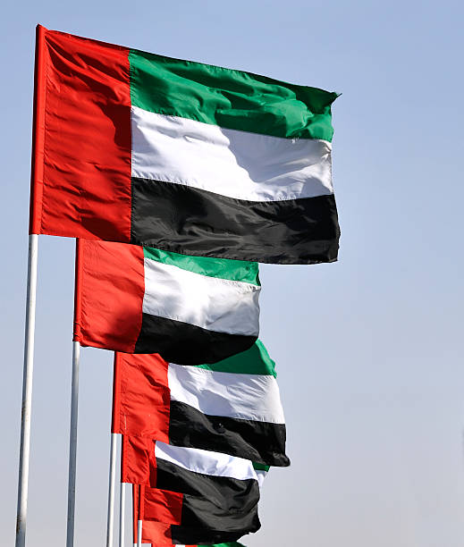 drapeaux des émirats arabes unis - flag of the united arab emirates photos et images de collection