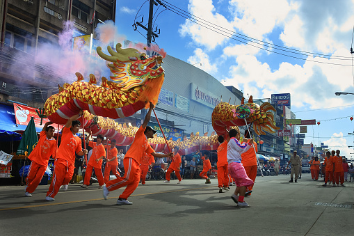 Chumphon, Thailand - January 22, 2012 : The folk-custom acrobatics on Chinese New Year Day