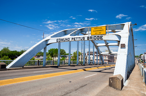 Selma, Alabama, USA - April 22, 2015: The Edmund Pettus Bridge in Selma, Alabama where a historic civil rights march took place.