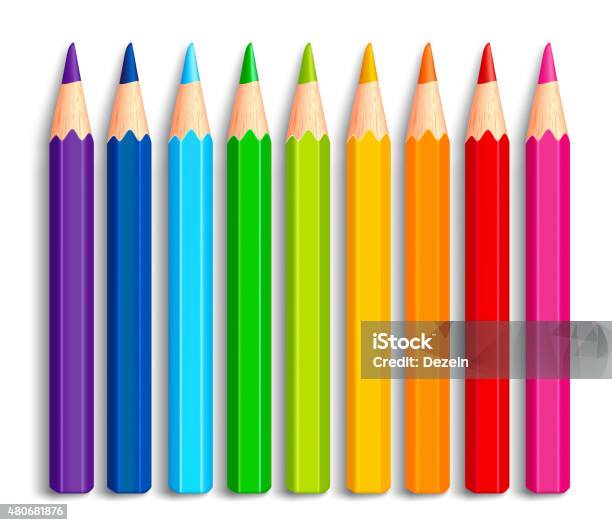 Set Of Realistic 3d Multicolor Colored Pencils Or Crayons Stock Illustration - Download Image Now