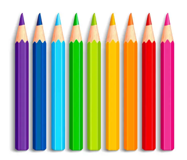Vector illustration of Set of Realistic 3D Multicolor Colored Pencils or Crayons