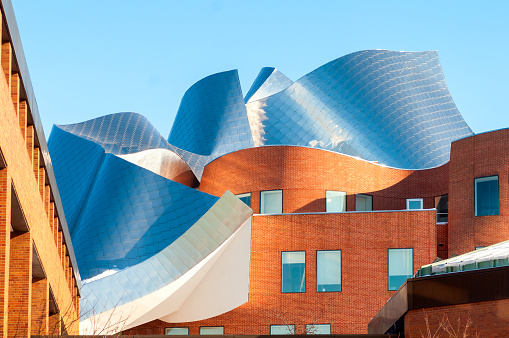 abstract circular shapes of modern building, with structural lines