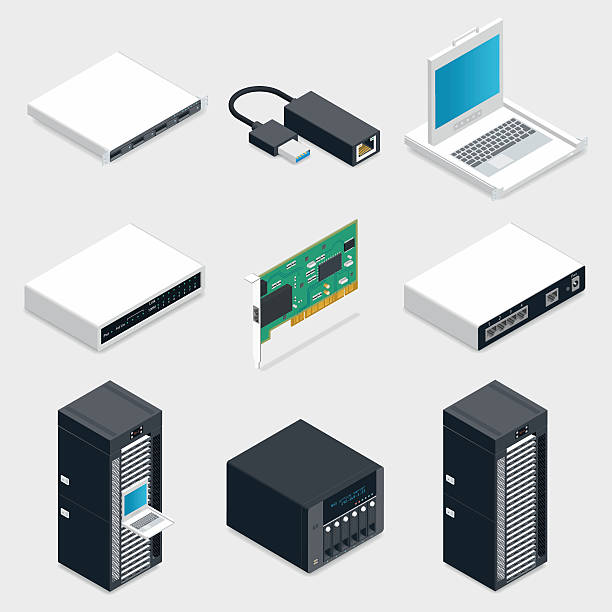 networking isometrische detaillierte symbole set - rackmount stock-grafiken, -clipart, -cartoons und -symbole